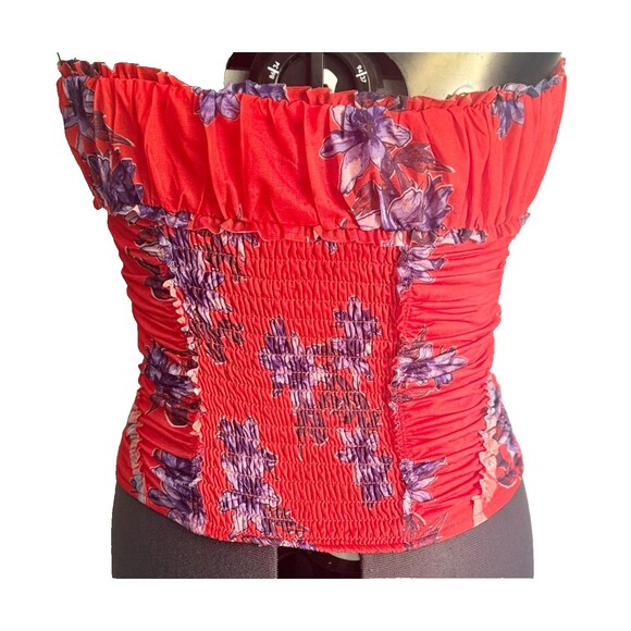 NWT Free People Ruffled Floral Tube Top Size M Scottie Ruched Red With Flowers - Picture 2 of 6